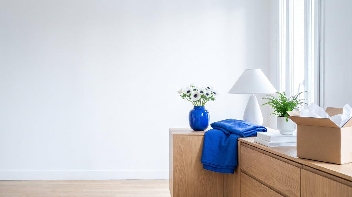 Intérieur lumineux blanc et bleu