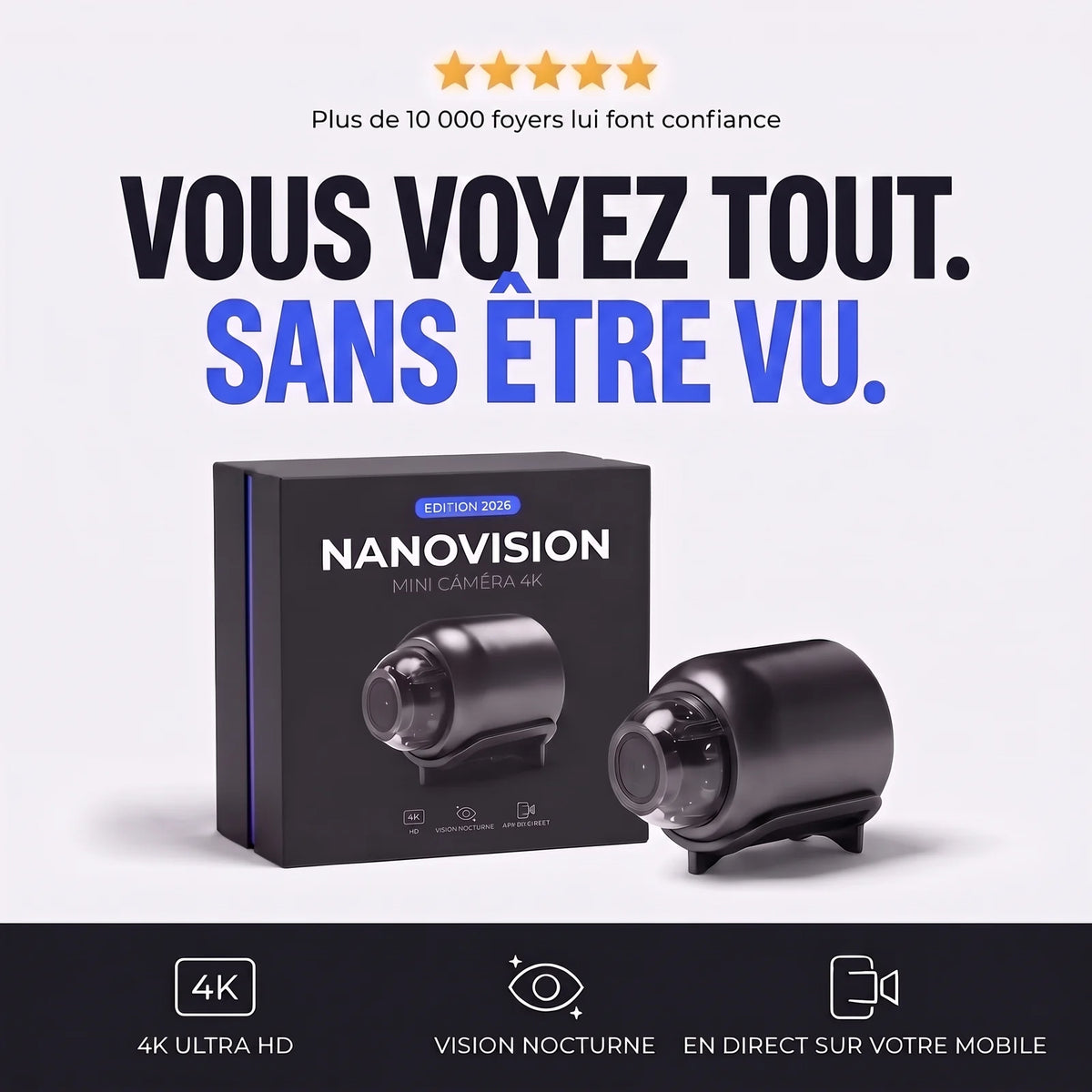 NanoVision Mini Caméra 4K et sa boîte